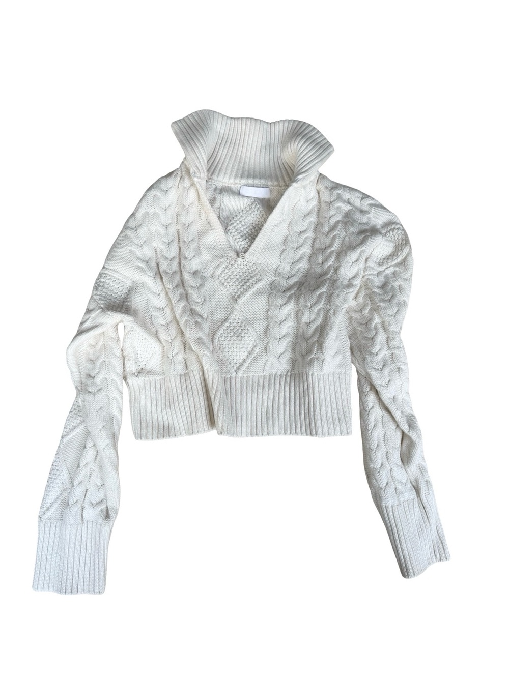 Sablyn Anaya Cropped V-Neck Cable Knit Sweater in Ivory Size XS